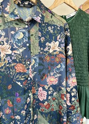 Роскошная сатиновая рубашка zara цветочный принт6 фото