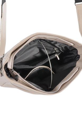 Лаконичная стильная женская сумка вместительная высокого качества с  большими карманами цвет беж тауп4 фото