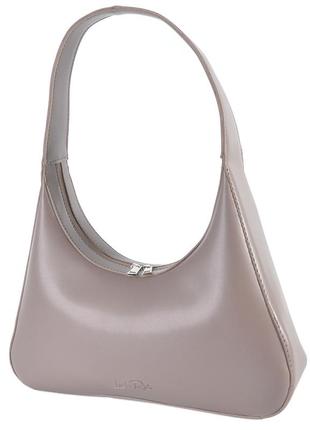 Елегантна якісна каркасна сумка жіноча маленька колір бежевий тауп сумочка достатньо містка6 фото