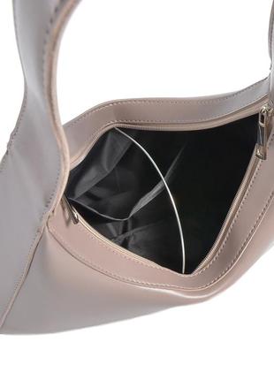 Елегантна якісна каркасна сумка жіноча маленька колір бежевий тауп сумочка достатньо містка7 фото