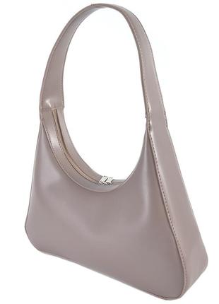 Елегантна якісна каркасна сумка жіноча маленька колір бежевий тауп сумочка достатньо містка5 фото