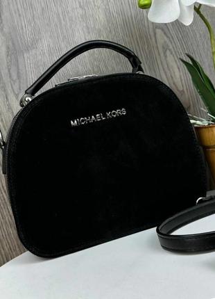 Замшевая женская сумка клатч на плечо , черная мини сумочка из натуральной замши для девушки