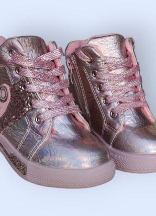 Розовые деми ботинки, хайтопы кеды утепленые осение для девочки