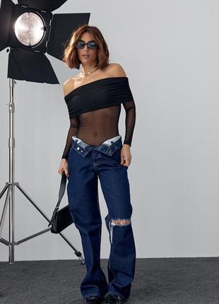 Жіноче боді з сітки із відкритими плечима