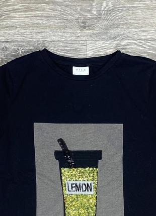 Vila clothes футболка м размер чёрная с принтом оригинал2 фото