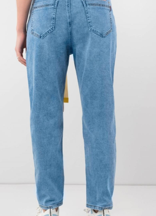 Батальные голубые джинсы с высокой посадкой