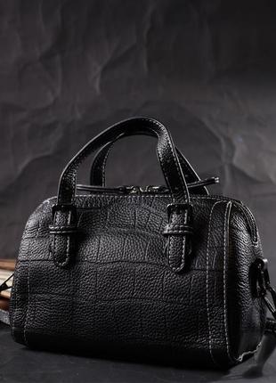 Миниатюрная женская сумка с двумя ручками из натуральной кожи vintage 22358 черная7 фото
