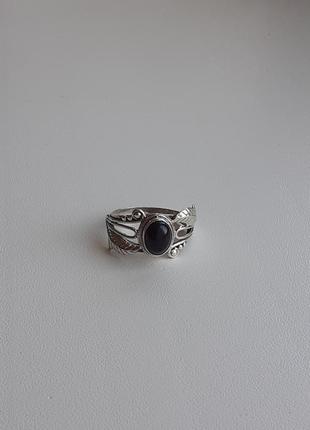 Серебряное кольцо с черным агатом2 фото