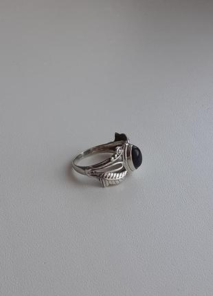 Серебряное кольцо с черным агатом3 фото