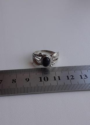 Серебряное кольцо с черным агатом5 фото