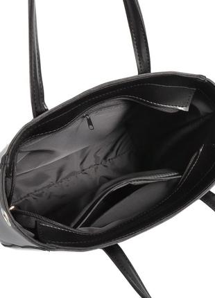 Стильна містка жіноча сумка каркасна чорна якісна з широким ременем2 фото