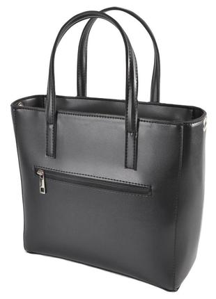Стильна містка жіноча сумка каркасна чорна якісна з широким ременем3 фото