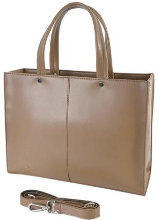 Стильная большая деловая женская сумка вместительная с одним отделением на молнии цвет мокко