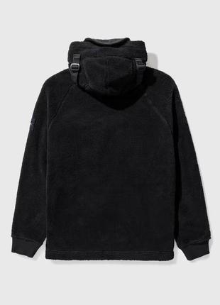 Stone island black cotton pile hooded zip-up