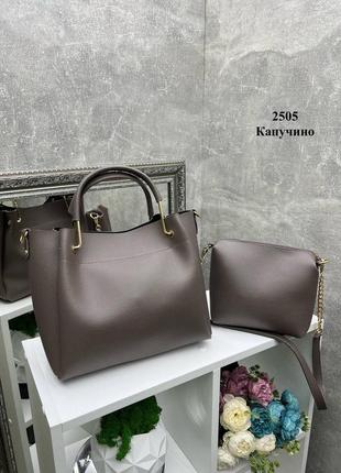 Крутой комплект 2в1 стильная вместительная женская сумка и удобный клатч высокого качества цвет бронза7 фото