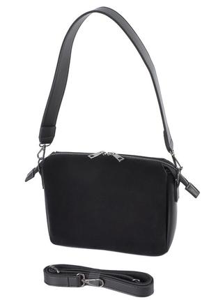 Модная классическая женская сумка кросс боди маленькая черная из натурального замша высокого качества