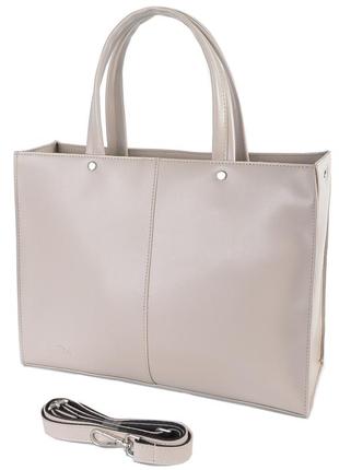 Стильная деловая женская сумка вместительная с одним отделением на молнии цвет беж тауп1 фото