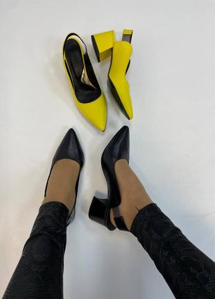 Туфли слингбеки из натуральной итальянской кожи и замши женские на каблуке5 фото