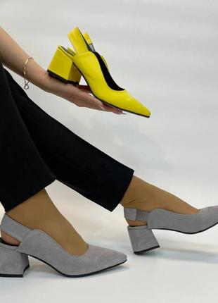 Туфли слингбеки из натуральной итальянской кожи и замши женские на каблуке2 фото