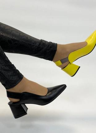 Туфли слингбеки из натуральной итальянской кожи и замши женские на каблуке1 фото
