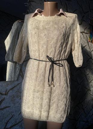 Плаття светр в коси пайетки вʼязане сукня міні туніка