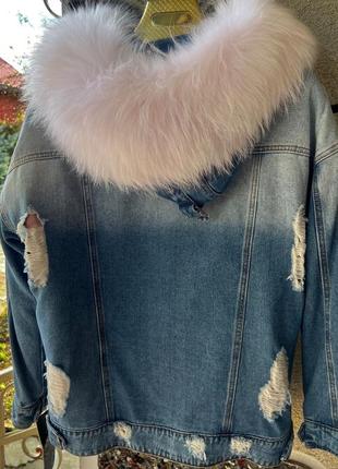 Джинсовая курточка с мехом2 фото