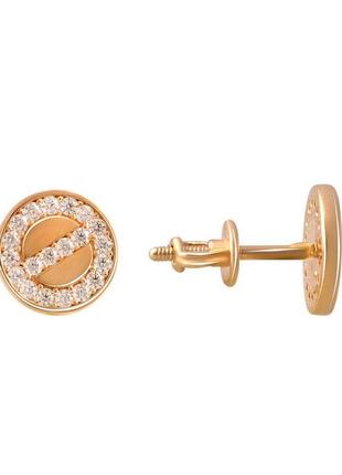 Золотые сережки гвоздики пусеты с фианитами 0.4ct женские золотые серьги маленькие удобные вес 1.88 г