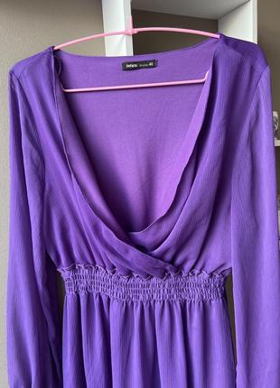 💜 шифонове плаття на запах фіолетове відкрите декольте довгі рукави, легке повітряне бузкове шифон defacto3 фото