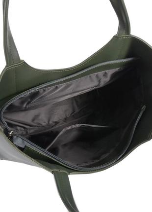 Классическая большая элегантная женская сумка вместительная с одним отделением на молнии цвет темно зеленый2 фото