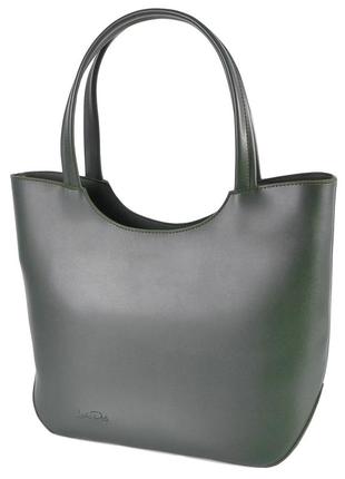 Классическая большая элегантная женская сумка вместительная с одним отделением на молнии цвет темно зеленый