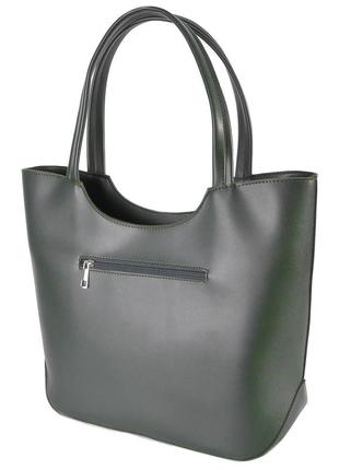 Классическая большая элегантная женская сумка вместительная с одним отделением на молнии цвет темно зеленый3 фото