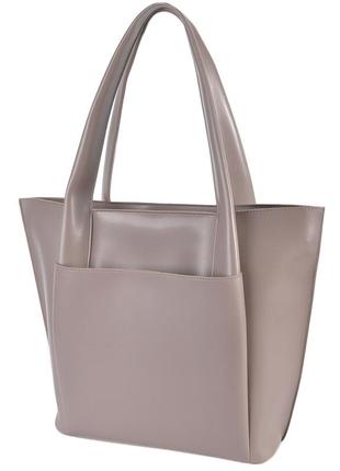 Большая минималистичная стильная сумка женская качественная на три отделения цвет дымка