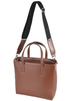Стильна містка жіноча сумка каркасна якісна з широким ременем колір мокко5 фото