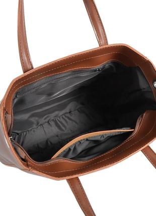Классическая вместителная женская сумка каркасная большая качественная в стиле "tote bag"  рыжая4 фото