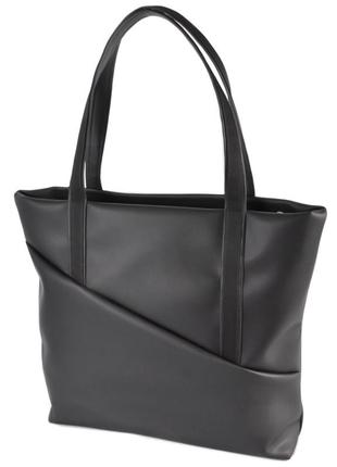 Классическая большая деловая женская сумка черная матовая вместительная с одним отделением на молнии3 фото