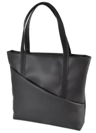 Классическая большая деловая женская сумка черная матовая вместительная с одним отделением на молнии