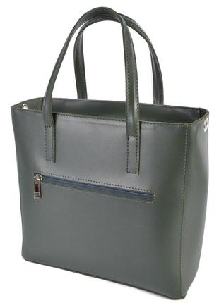 Стильна містка жіноча сумка каркасна якісна з широким ременем колір темно зелений2 фото