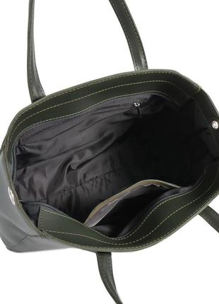 Стильна містка жіноча сумка каркасна якісна з широким ременем колір темно зелений4 фото