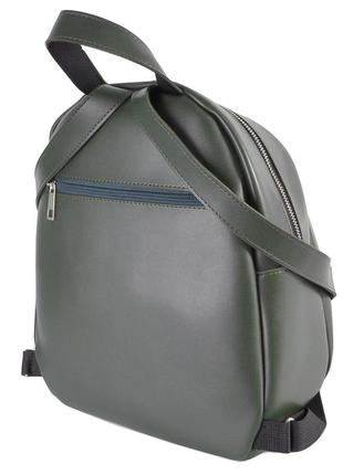 Модный качественный темно зеленый рюкзак женский маленький вместительный рюкзачек с удобным карманом спереди2 фото