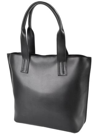 Класична велика ділова жіноча сумка якісна містка вміщає а4 чорна матова