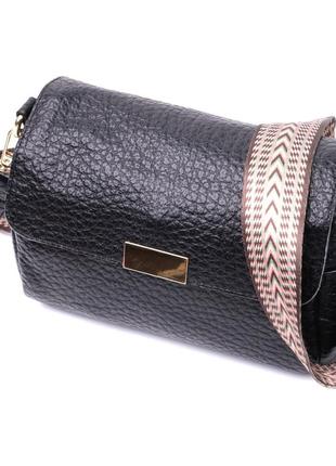 Классическая кожаная женская сумка с оригинальной плечевой лямкой vintage 22405 черная