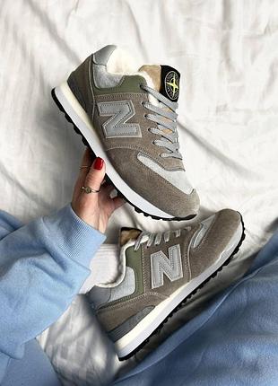Зимние женские кроссовки new balance 574 x stone island winter fur с мехом