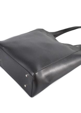 Минималистичная большая качественная сумка шопер женская черная3 фото