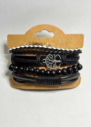 Годинник чоловічий наручний кварцовий колір чорний у комплекті з браслетами 4 шт. у подарунковій коробці8 фото