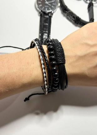 Годинник чоловічий наручний кварцовий колір чорний у комплекті з браслетами 4 шт. у подарунковій коробці5 фото