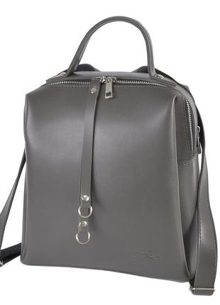 Модный вместительный качественный рюкзак женский графитовый из кожзаменителя на два отделения на молниях