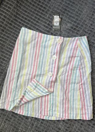 Нова спідниця міні льон у яскраву смужку юбка мини льняная в яркую полоску primark💓 uk 10