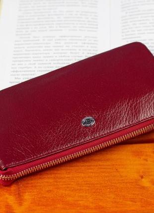 Бордовий жіночий гаманець-клатч з натуральної шкіри на блискавці st leather st0089 фото