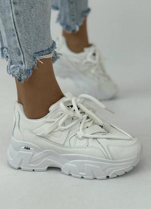 Стильные кроссовки массивные кожаные в белом цвете 😍6 фото