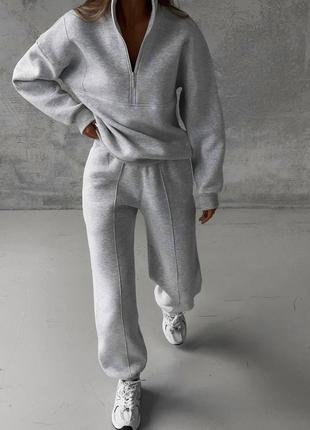 Спортивний костюм на флісі оверсайз худі спортивні штани висока посадка